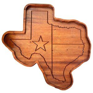 Texas-Shaped Wooden Serving Tray With Star Engraving